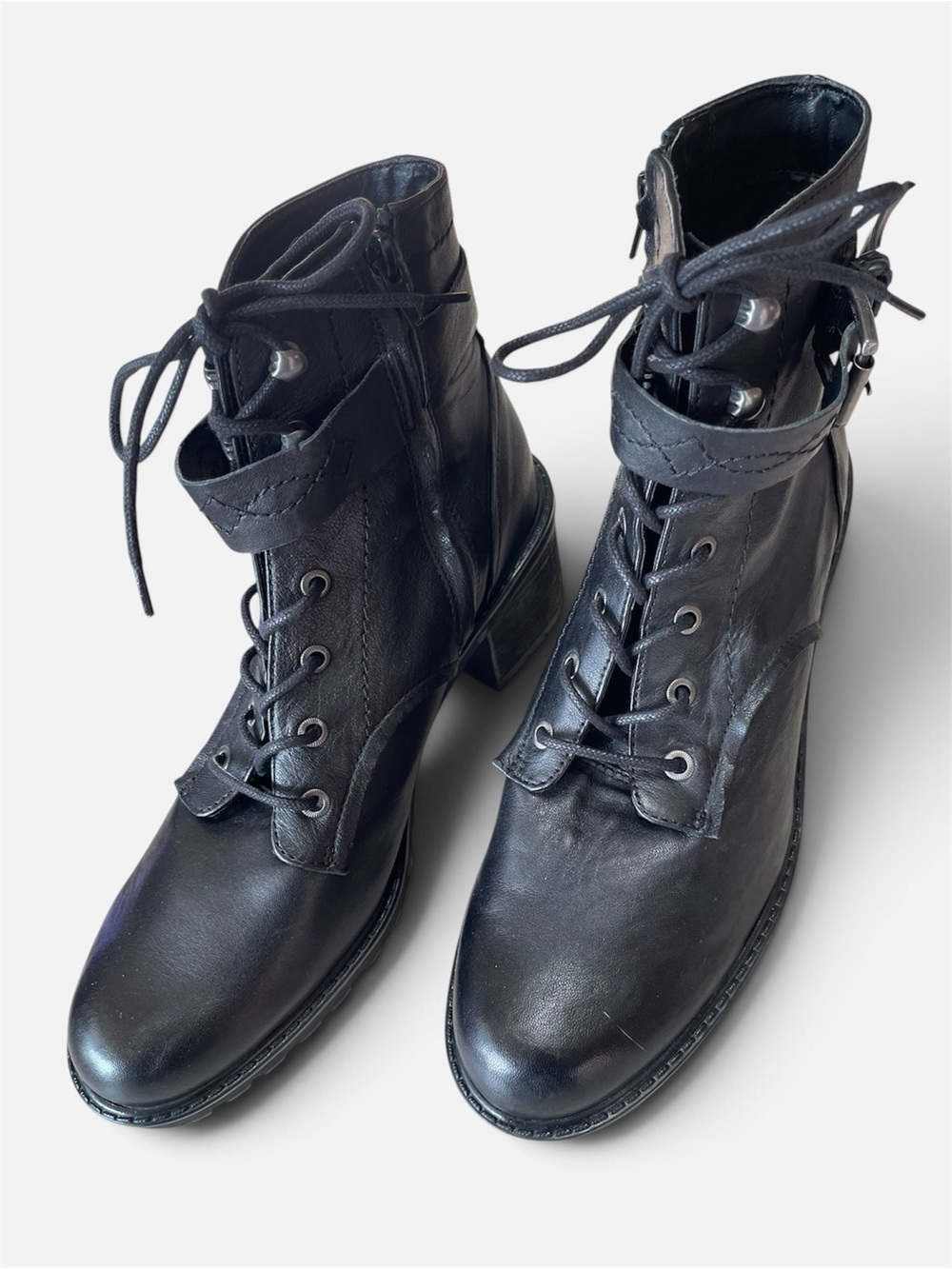 ZODIAC GEMMA COMBAT Black Leather Military Biker Gothic Boots Sz11